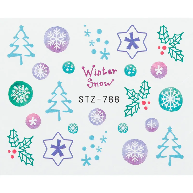 1 лист сантас Снеговики деревья снежинки Рождество стикеры 3D на ногти Nail Art Мода DIY Дизайн ногтей стикер - Цвет: STZ-788