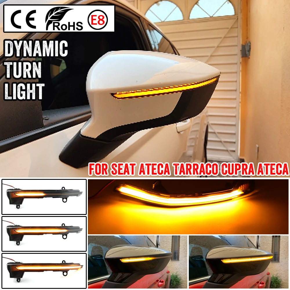 

2PCS Dynamic Turn Signal LED Rearview Light For Seat Ateca Cupra 2016 2017 2018 2019 FR Xcellence Car Mirror Indicator Blinker