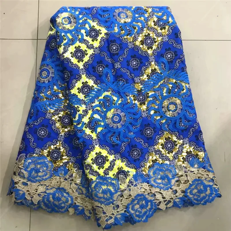

Newest African Wax Lace Fabric, 100 % cotton embroidered african nigerian guipure net lace for Ankara wax fabrics 6yards!AE67