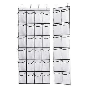 

Over The Door Shoe Organizers Racks 24 & 12 Large Mesh Pockets Hanging Shoe Holder Hanger for Closet Bedroom, 2 Packs