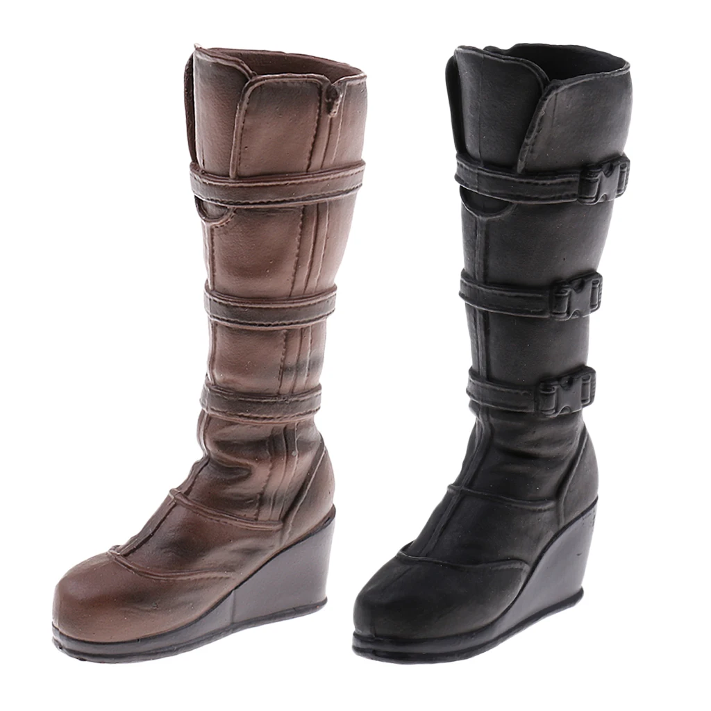 1/6 Female Cops Combat Boots Knee High Shoes for 12 inch Action Figures Accs