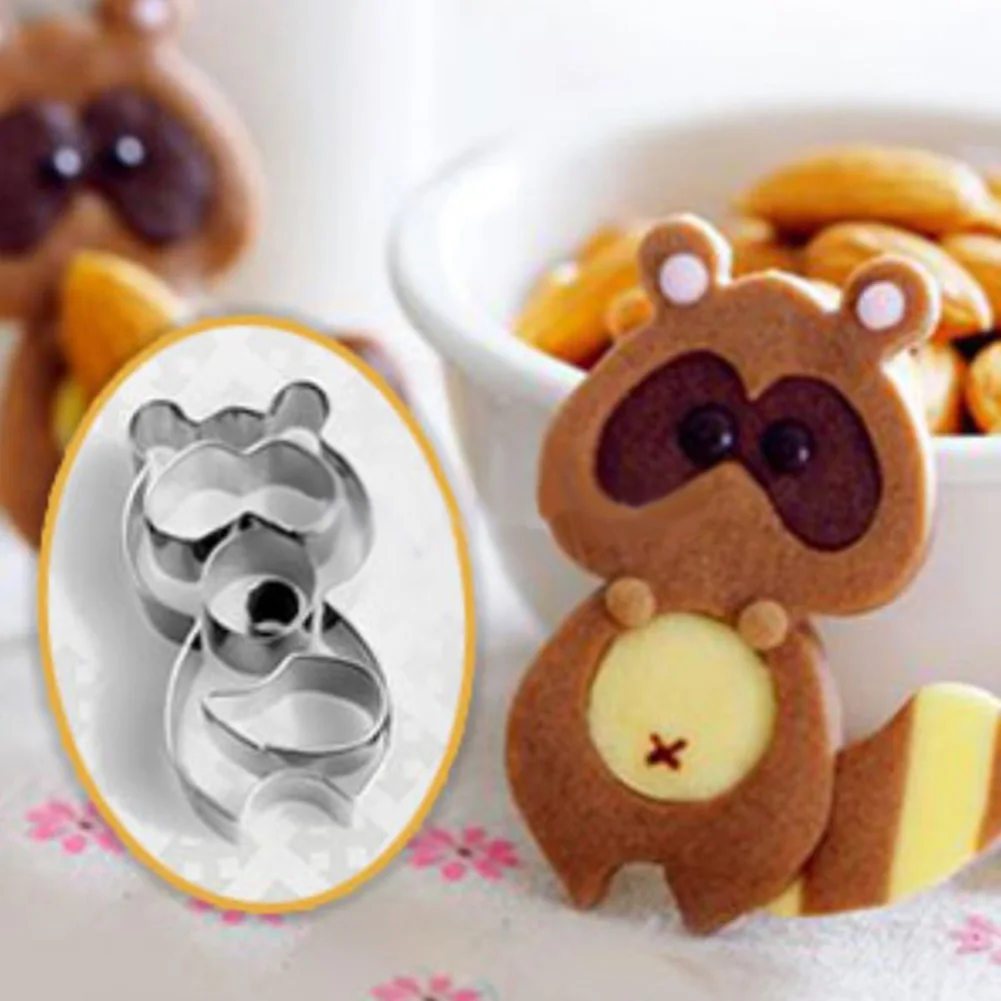 

5Pcs Easy Clean Tool Biscuit Mold Cake Raccoon Shape Cartoon DIY Kitchen Stainless Steel Cookie Cutter Kindergarten Non Toxic