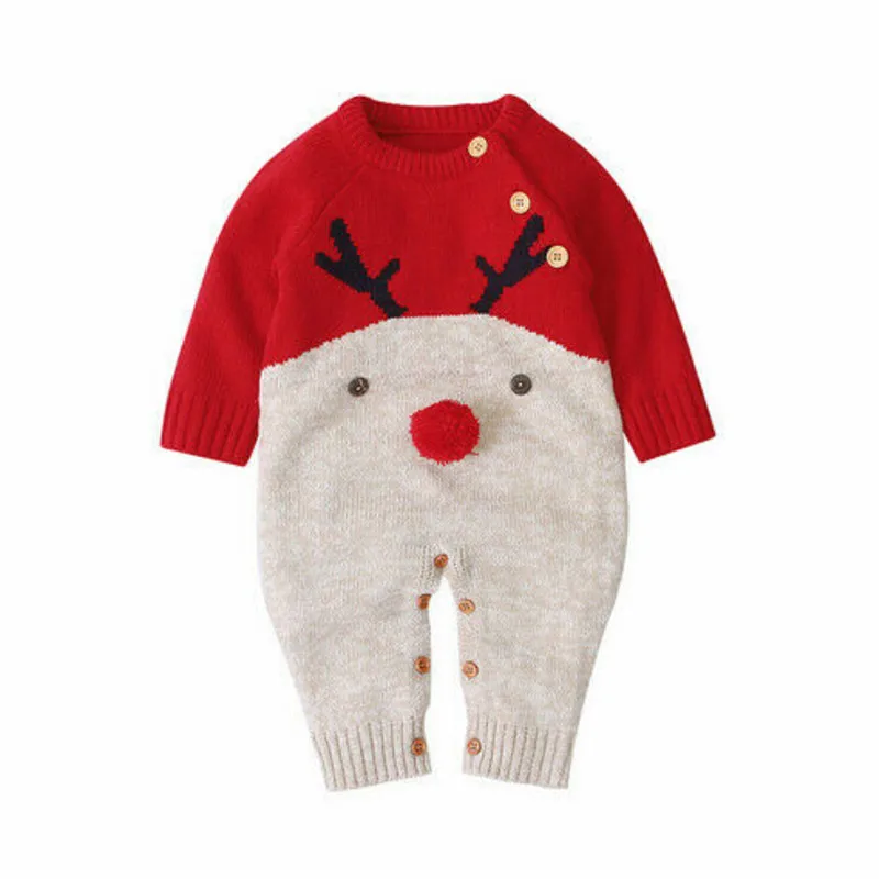 Рождественские боди с рисунком лося для новорожденных мальчиков и девочек, шерстяной свитер, комбинезон, зимняя вязаная одежда