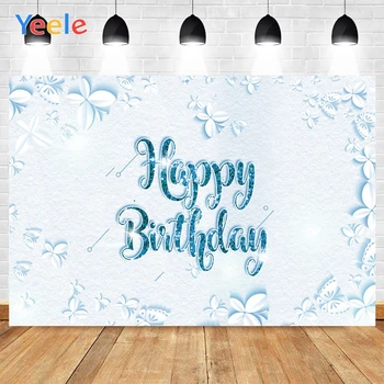 

Yeele Happy Baby Birthday White Flowers And Butterfly Background Photophone Photography Backdrop for Decoration Customized Size