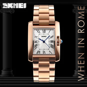 

SKMEI Rome Rose Gold Women watches Classic Rectangular Dial Ladies Watches Waterproof Female Wristwatches Relogio Feminino 1284