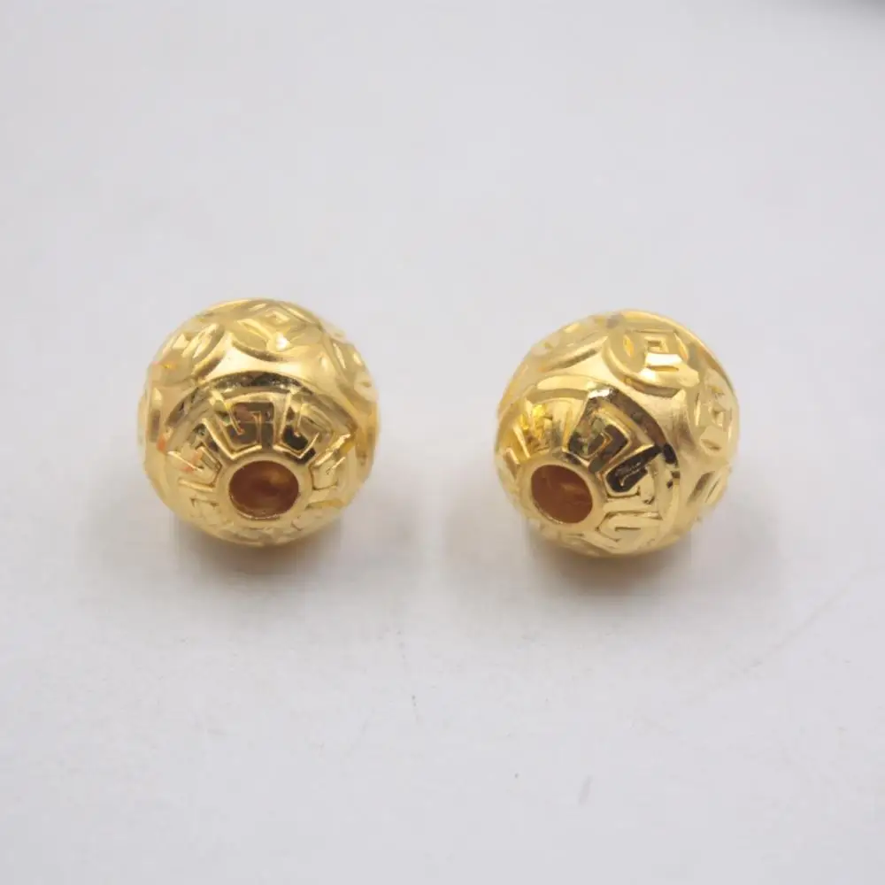 

1PCS Real 24K Yellow Gold Pendant For Women Men 3D Bead Coin Fu Lucky Pattern Matte 10mm Bead Jewelry