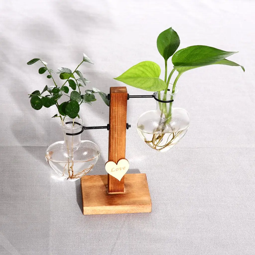 Test Tube Flower Vase Wooden Stand Flower Pots for Hydroponic Plants Office Home Decoration