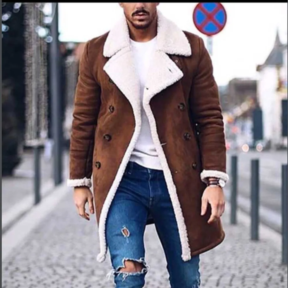 Модные Для мужчин из овечьей шерсти куртка теплый зимний плащ-Тренч с длинными Повседневная Верхняя одежда на пуговицах, умное пальто и пиджаки Для мужчин s блузка
