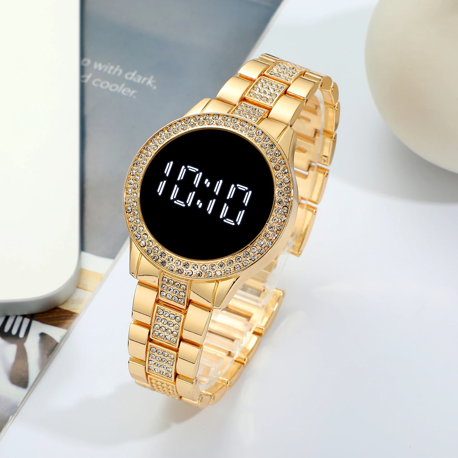 Trending Products 2021 New Fashion Stainless Steel Band Women Led Digital Watches Rhinestone Women's Wrist Watch Relogio Clock 2