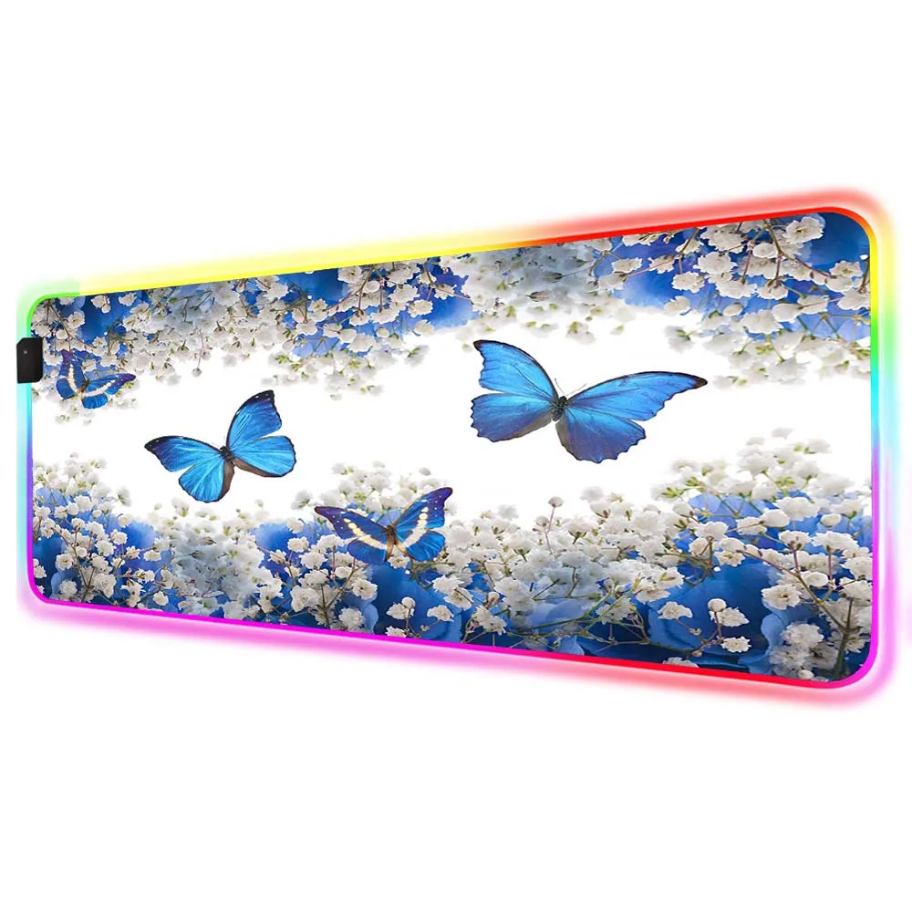 

High Quality Blue Butterfly Mouse Pad RGB Seaming Large Mouse Pad Player Keyboard Pad Table Pad LED Gaming Mouse Pad Desk Pad