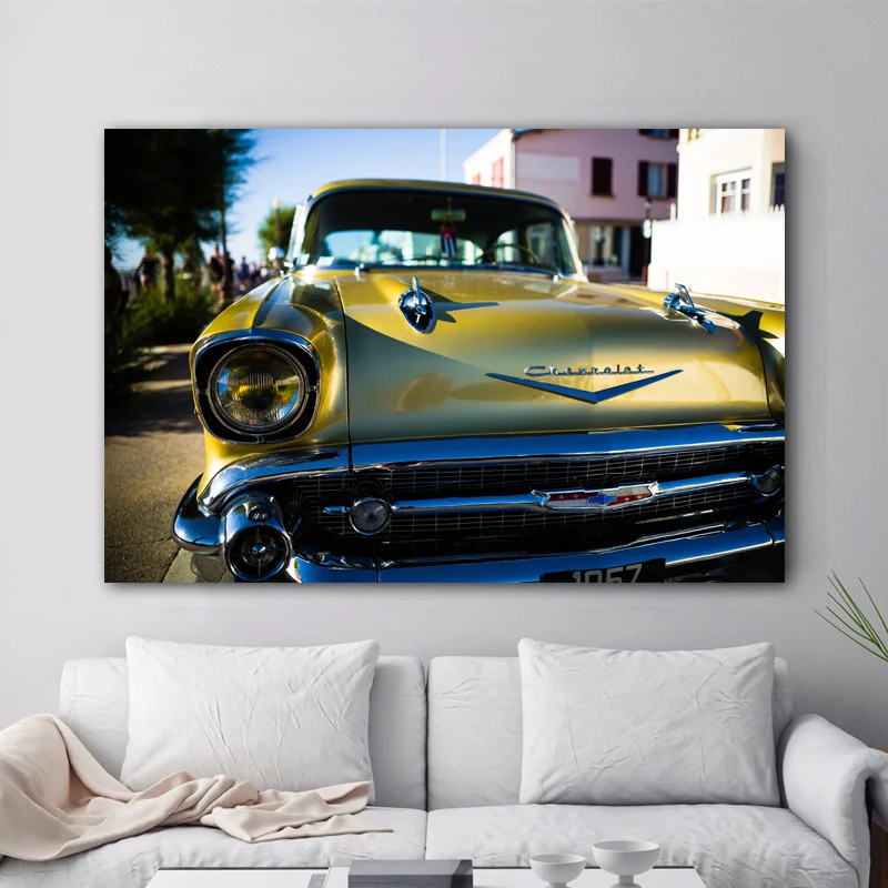 Крупным планом ретро автомобиль Chevrolet Bel Air передние фары настенные художественные картины плакаты и принты холст живопись для декора гостиной