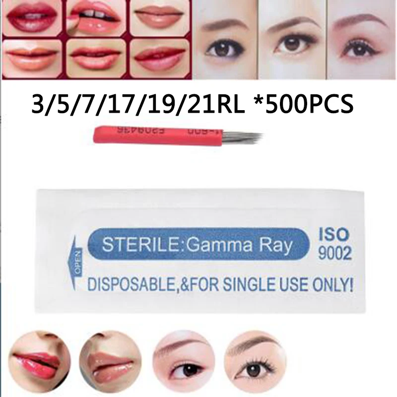 

500pcs 3/5/7/17/19/21RL High Quality Microblading Needles Roung Fog Microblading Needles Microblading Eyebrow Tattoo Needle