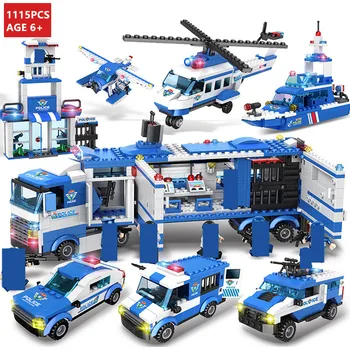 

8Pcs/lot City SWAT Police Command Vehicle Car Helicopter Brinquedos Building Blocks Sets DIY Creator Bricks Playmobil Kids Toys