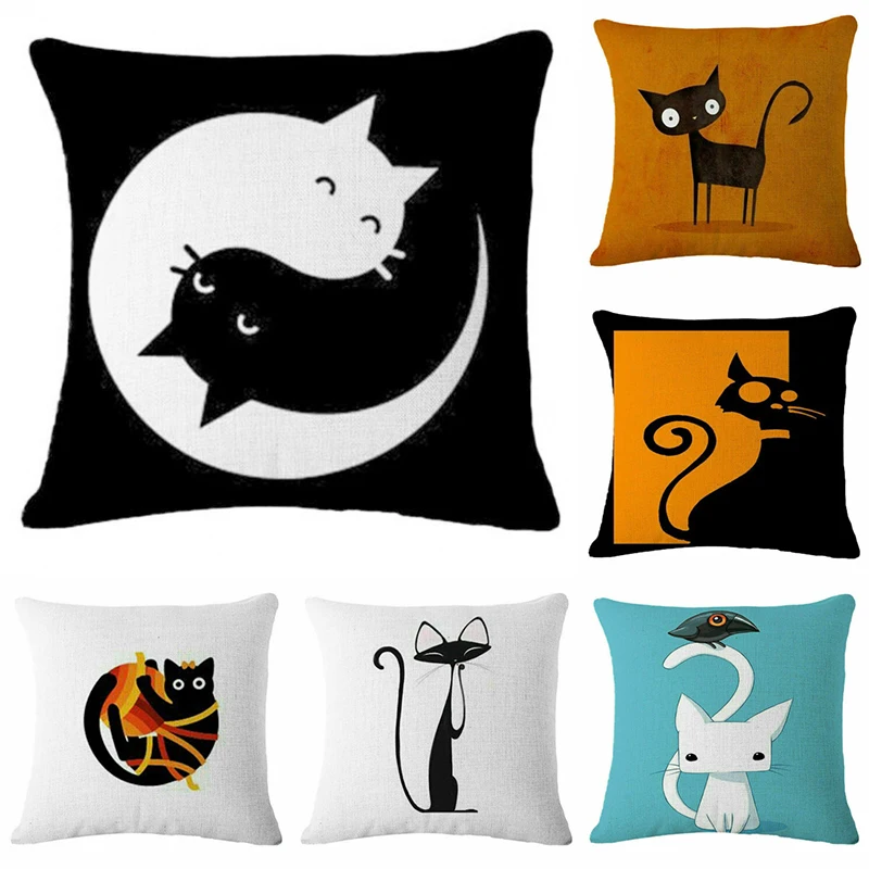 Чехол для диванной подушки из хлопка и льна 18 дюймов с милым мультяшным котом 45*45 см украшение дома спальни