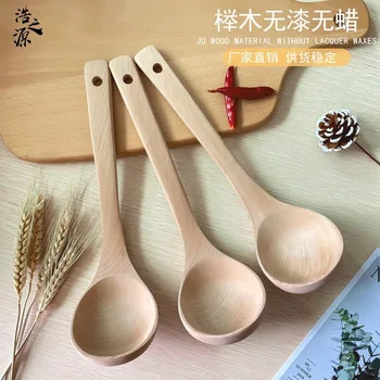 

Non-Paint Building Blocks Ladel Wood Insulated Kitchen Spoon Long Handle Thick Heat Resistant Wooden Spoon