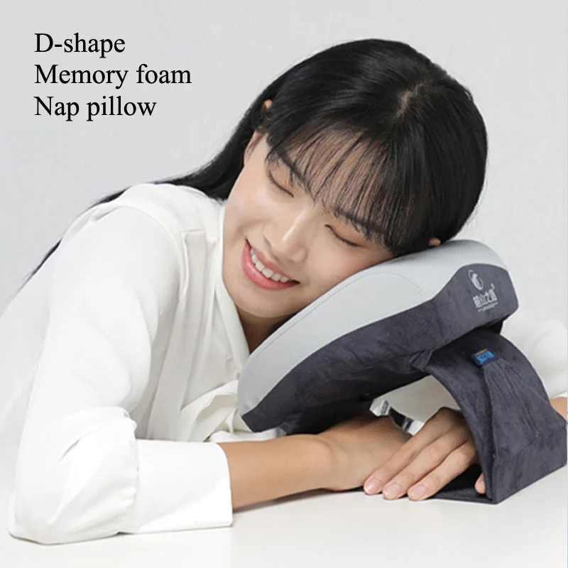 

D-Shape Memory Foam Pillow Neck Head Support Cushions Office Nap Sleeping Pillow Foldable Portable Pillow for Travel or Business