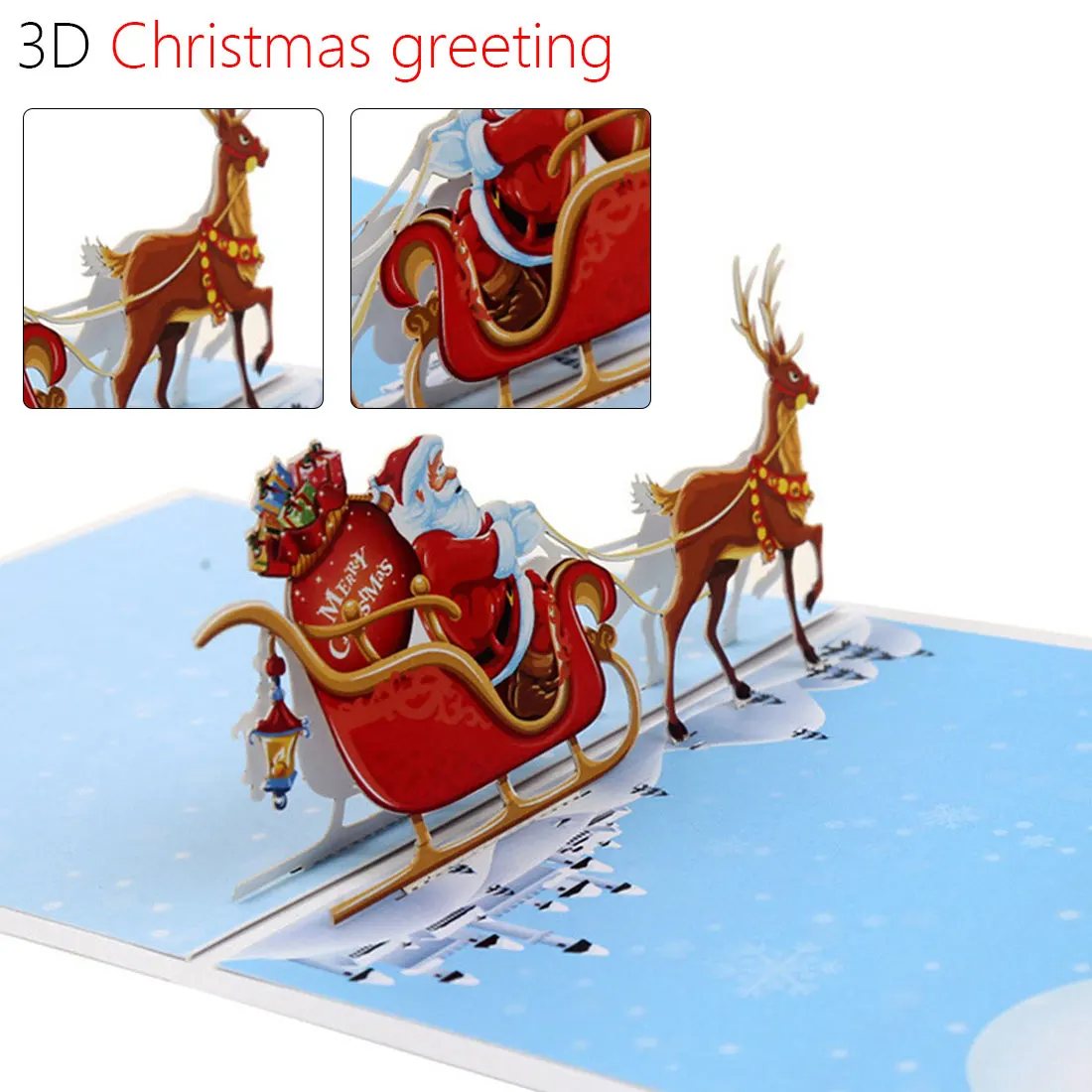 

3D Pop Up Christmas deer car Christmas three-dimensional greeting card blessing New Year handmade card 3D Greeting Card
