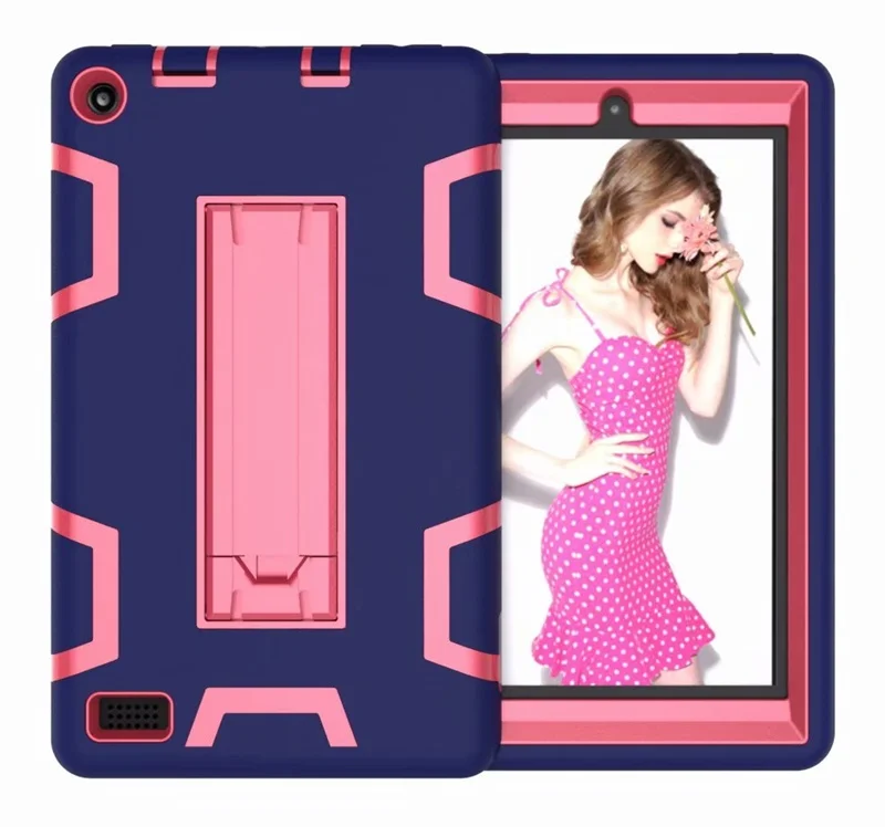 Blue and Hotpink Чехол для Amazon New Fire 7 планшет для kindle fire 7 9th generation чехол противоударный Броня сверхмощный силиконовый защитный чехол для детей - Цвет: Blue and Hotpink
