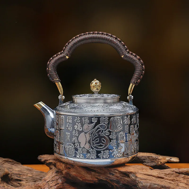 

Sterling silver kettle home silver kungfu tea set single large capacity teapot