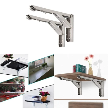 

KAK 2PCS Folding Triangle Bracket Stainless Steel Shelf Support Adjustable Shelf Holder Wall Mounted Bench Table Shelf Hardware
