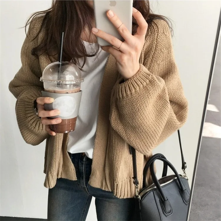 

Autumn New Style Short Knit Jacket Women's Loose-Fit Long-Sleeve Lazy Wind CHIC-Style Cardigan Top Women's