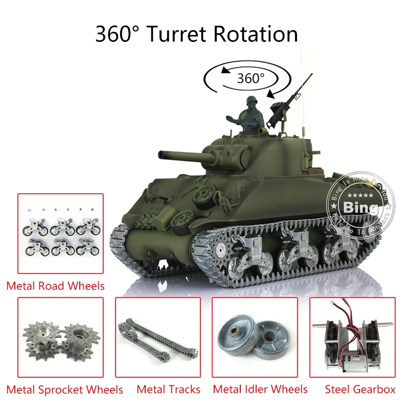 UK Stock 1/16 Heng Long Upgraded TK6.0 M4A3 Sherman Remote Control Tank 3898 360 Turret Metal Track TH12818-SMT5 | Игрушки и хобби