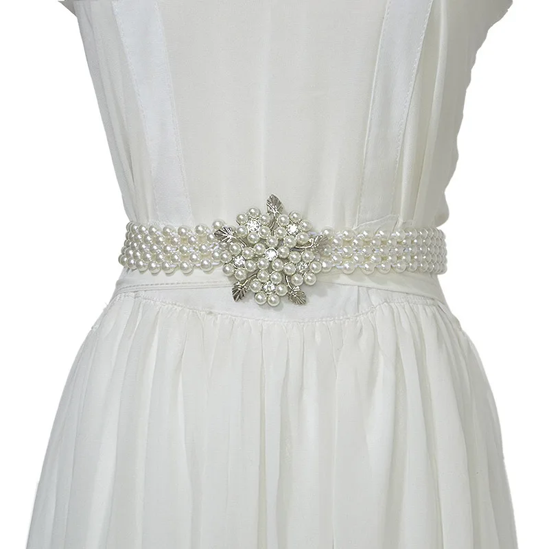 

Luxury Designer Brand 2020 New ladies Elastic Pearl Belt Female Sweet Fashion Rhinestone Inlaid Pearl Waist Chain Bg-860