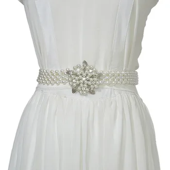

Luxury Designer Brand 2020 New ladies Elastic Pearl Belt Female Sweet Fashion Rhinestone Inlaid Pearl Waist Chain Bg-860