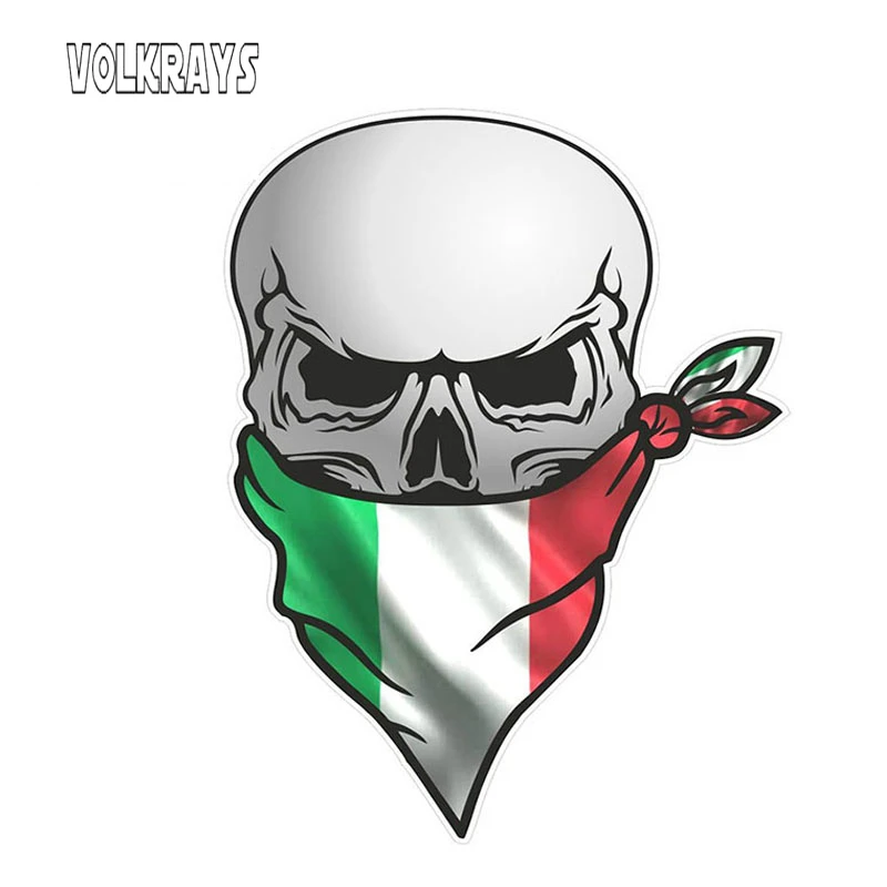 Volkray Creative Car Stickers Gothic Biker Pirate Skull Con Face Bandana Italia Tricolore Flag Decoration Decalcomanie Vinile, 12Cm * 8Cm