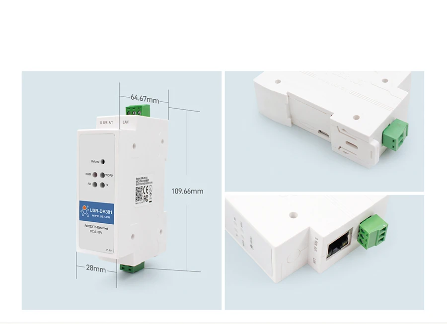 Product details of Din rail RS232 serial to Ethernet converter: PC+ABSC material, portable, low cost, V0 flame retardant