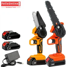 4 in/6in 24vf mini serra elétrica com bateria carpintaria poda ferramenta de jardim com uma mão recarregável motosserra removível