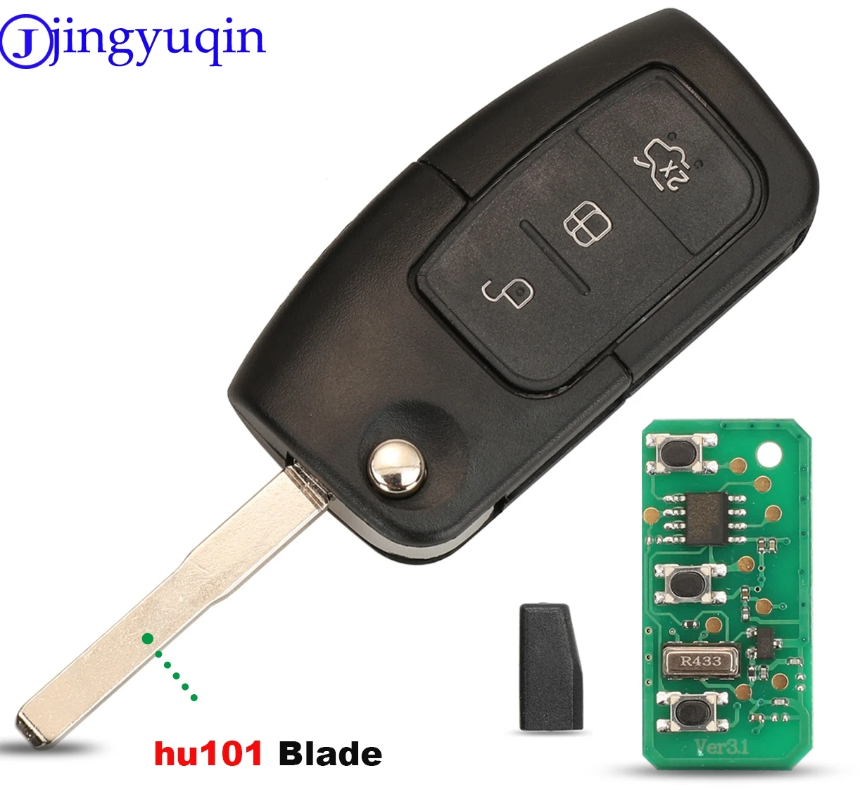 Car Remote Key Fob ASK 433Mhz For Ford Fiesta Focus 2 Ecosport Kuga Escape C Max Ka Fob HU101 / FO21 3 Buttons