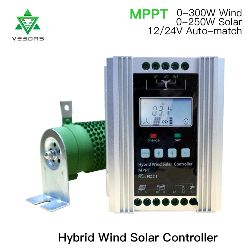 

12V/24V Automatically Distinguish MPPT Wind Solar Hybrid Controller, LCD Display, Wind Turbine(300W-800W)+Solar Panel(200W-600W)