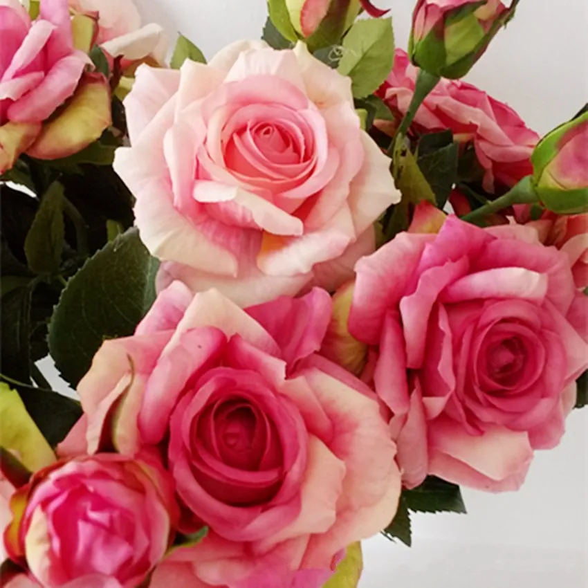 Realistische Rosen-Kunstblumen, Latexbeschichtete Seidenblumen, Blumenstrauß für Brautjungfern, Hochzeitsdekoration, Künstliche Blumen für Zuhause – Detail 4