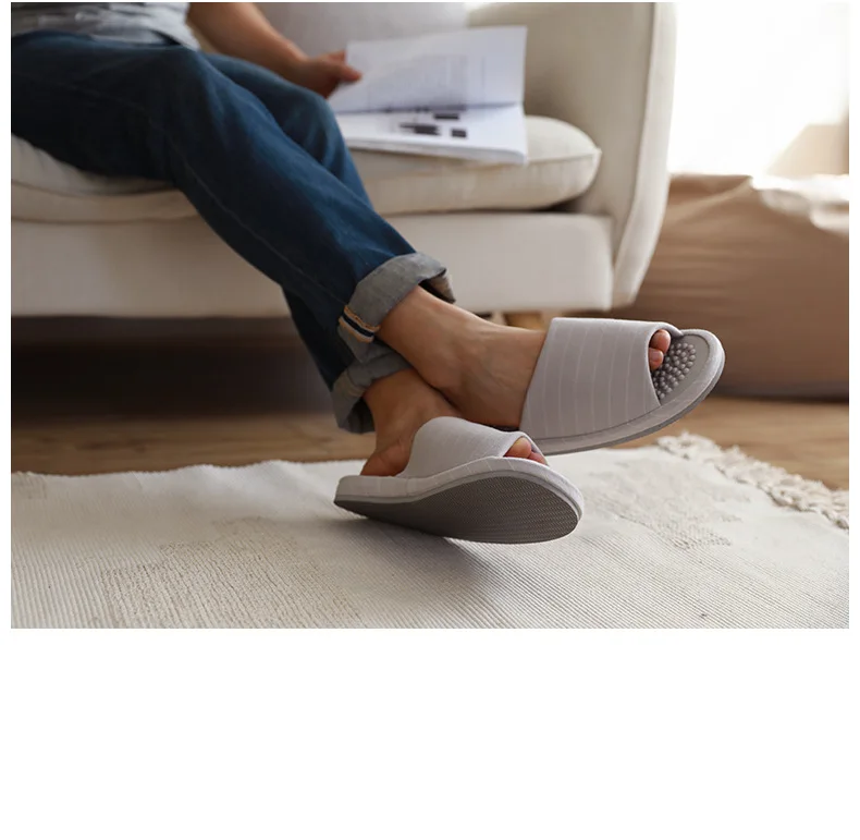 Xioami New men woman spring autumn classic striped home soft massage midsole open cotton slippers Keep warm flip flop