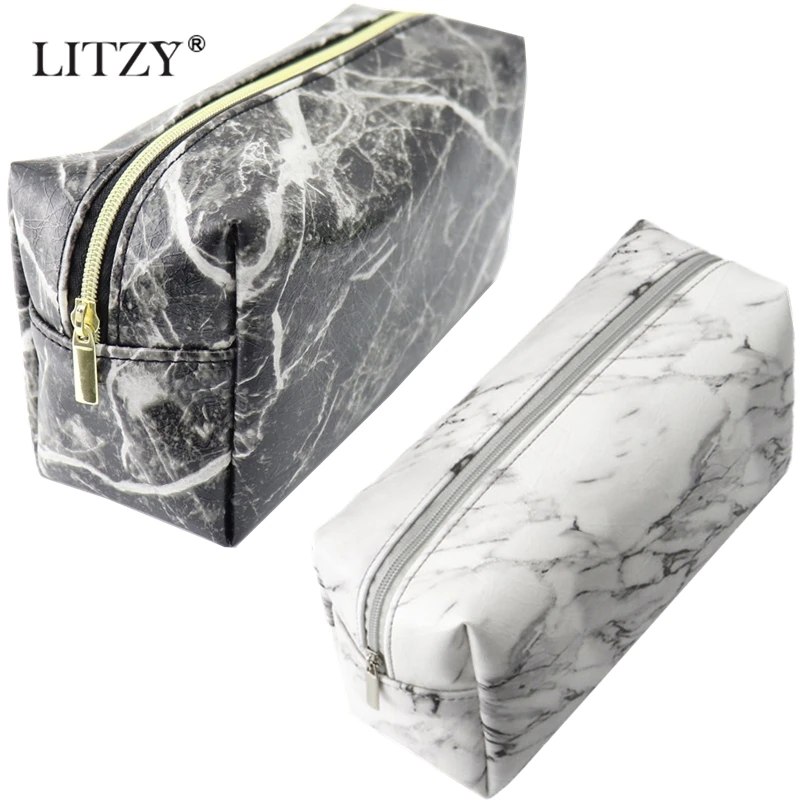 

Marble Pencil Case Quality PU Leather School Supply Girls Stationery High Capacity Pencilcase Black Pencil Bag Box School Tools