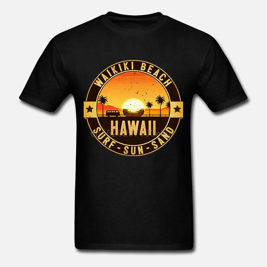 Гавайская рубашка 100% хлопок модная Праздничная футболка для мужчин WAIKIKI солнце