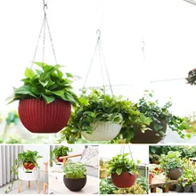 House Hanging Basket Rattan Plastic Flower Pot Round Garden Hanging Planter for Indoor Outdoor DIN889