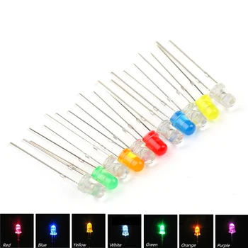 

Areyourshop 1000pcs Led Diffused 3mm Red Yellow Blue Green White Orange Color Round Top LED Emitting Diodes
