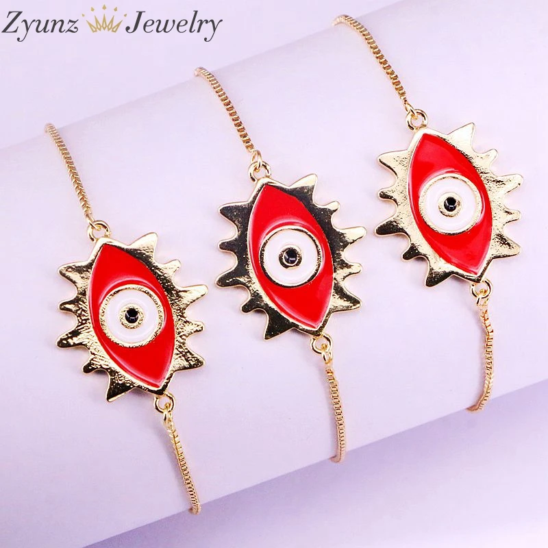 10 шт., красное эмалированное украшение в виде глаза с застежками Браслет с чармами для женщин девочек