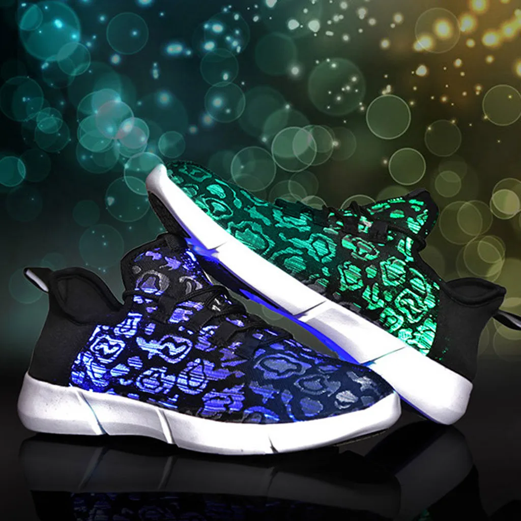 Shoes Men Autumn Winter Fashion Breathable Couple Lace-Up led light Sneakers Shoes - Цвет: BK