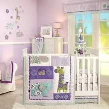 Коллекция 4 шт.; Комплект постельного белья для маленьких девочек; Комплект постельного белья с изображением слона, жирафа; Фиолетовый Комплект постельного белья для маленьких мальчиков; Комплект постельного белья