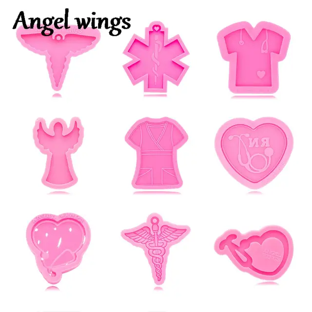 Dy0557 Nurse Tag Silicone Heart Molds, Orvosi Válaszadó Gyanta Penész, Súroló Teteje Sztataszkópos Ing Epoxi Diy Kézműves Eszköz