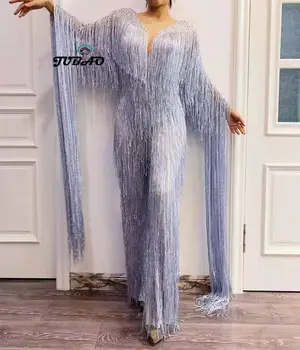 

hight elastic Costum Singer Model Sexy Women Jumpsuit NightClub tassel Solid Dj Ds Jumpsuit for women 2020