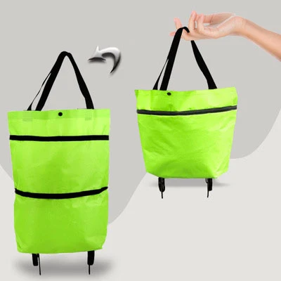 Compact Folding Reusable Shopping Trolley Bag with Wheels - Portable Food and Grocery Organizer