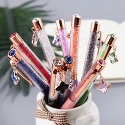 Bolígrafo de cristal con colgante de cristal para chica, Material de Metal, papelería de escritura escolar, novedad, envío directo