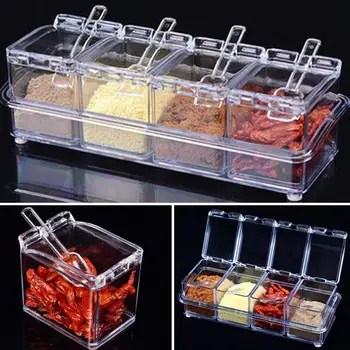 

4Pcs Transparent Salt Pepper Shakers Seasoning Jar Kitchen Cooking Condiment Storage Box Jar with Lid Anti-skip And Waterproof