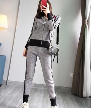 

CBAFU autumn winter women tracksuit turtleneck sweater coat cardigand jacket pants suit knitted 2 piece trousers suit sets P548