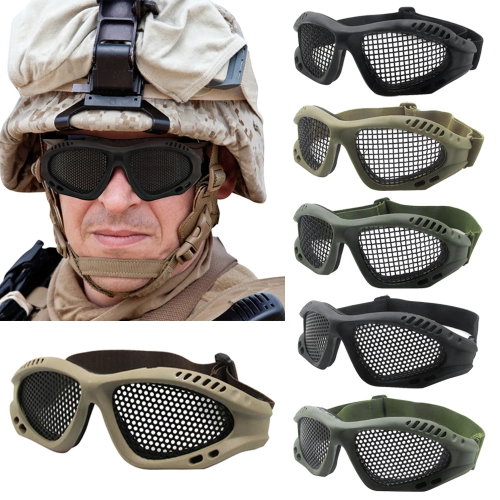 Metal Mesh Tactical Glasses Eye Protection Shock Resistant Goggles Green R1BO 