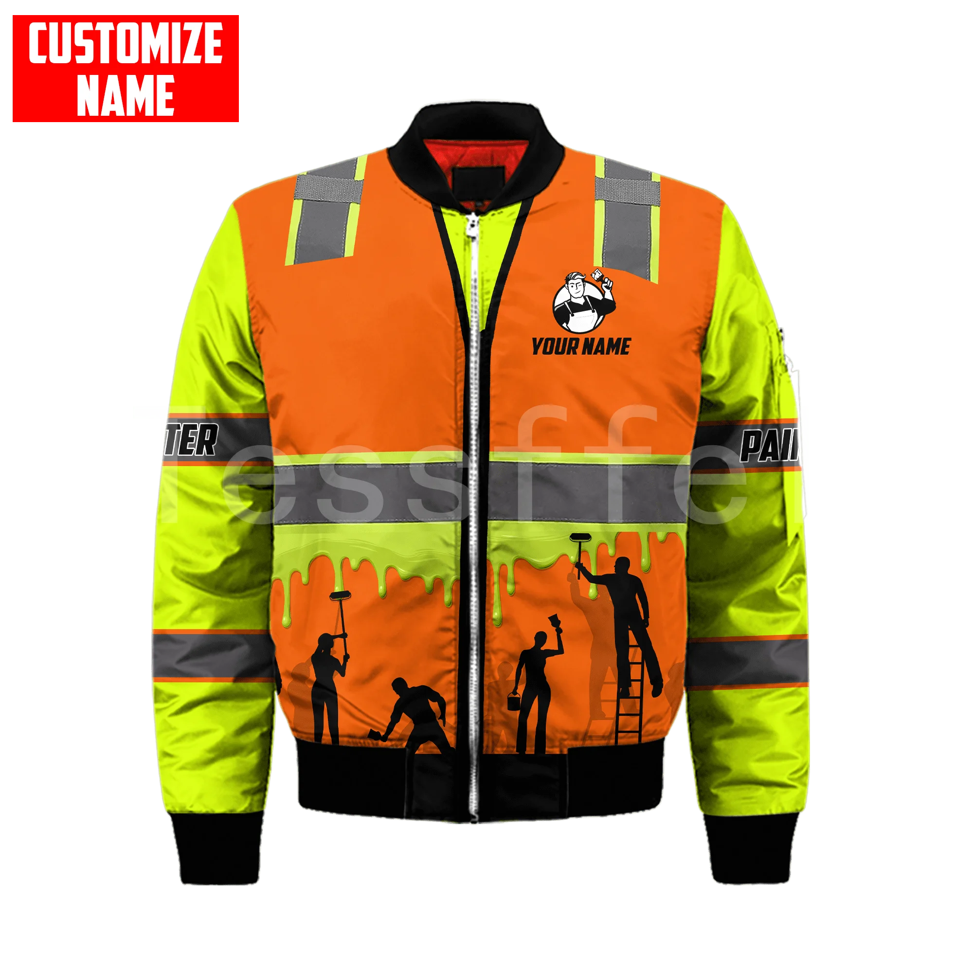 Tessffel Painter Worker 3D Printed 2022 New Fashion Bomber Jacket Winter Thick Men Zipper Oversize Casual Flight Coat Style-P36 tessffel painter worker 3d printed 2022 new fashion bomber jacket winter thick men zipper oversize casual flight coat style p36